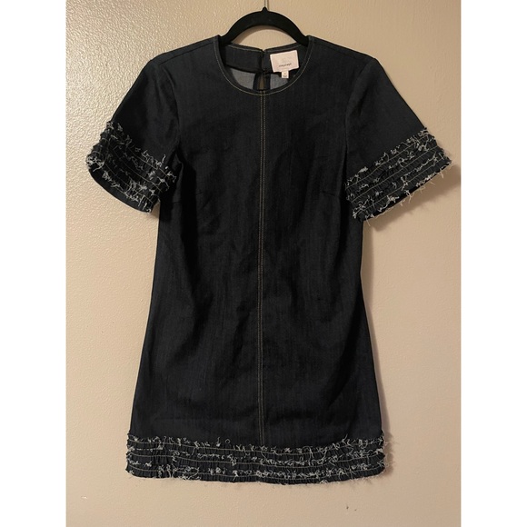 CINQ A SEPT Ashton Blue Denim Ribbon Trim Dress 2 - Picture 2 of 7